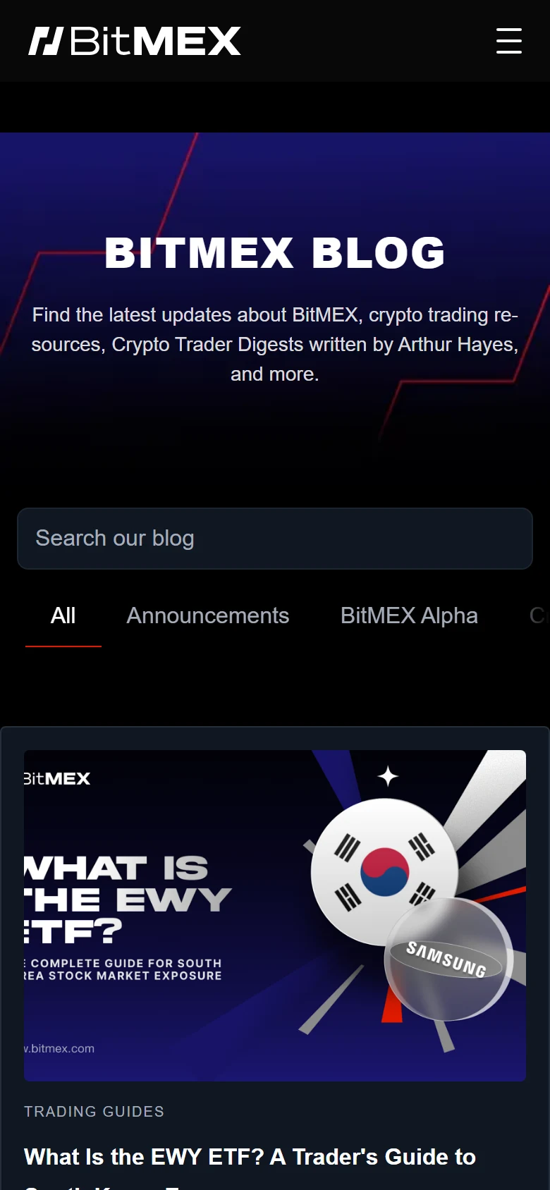 BitMEX blog on a phone