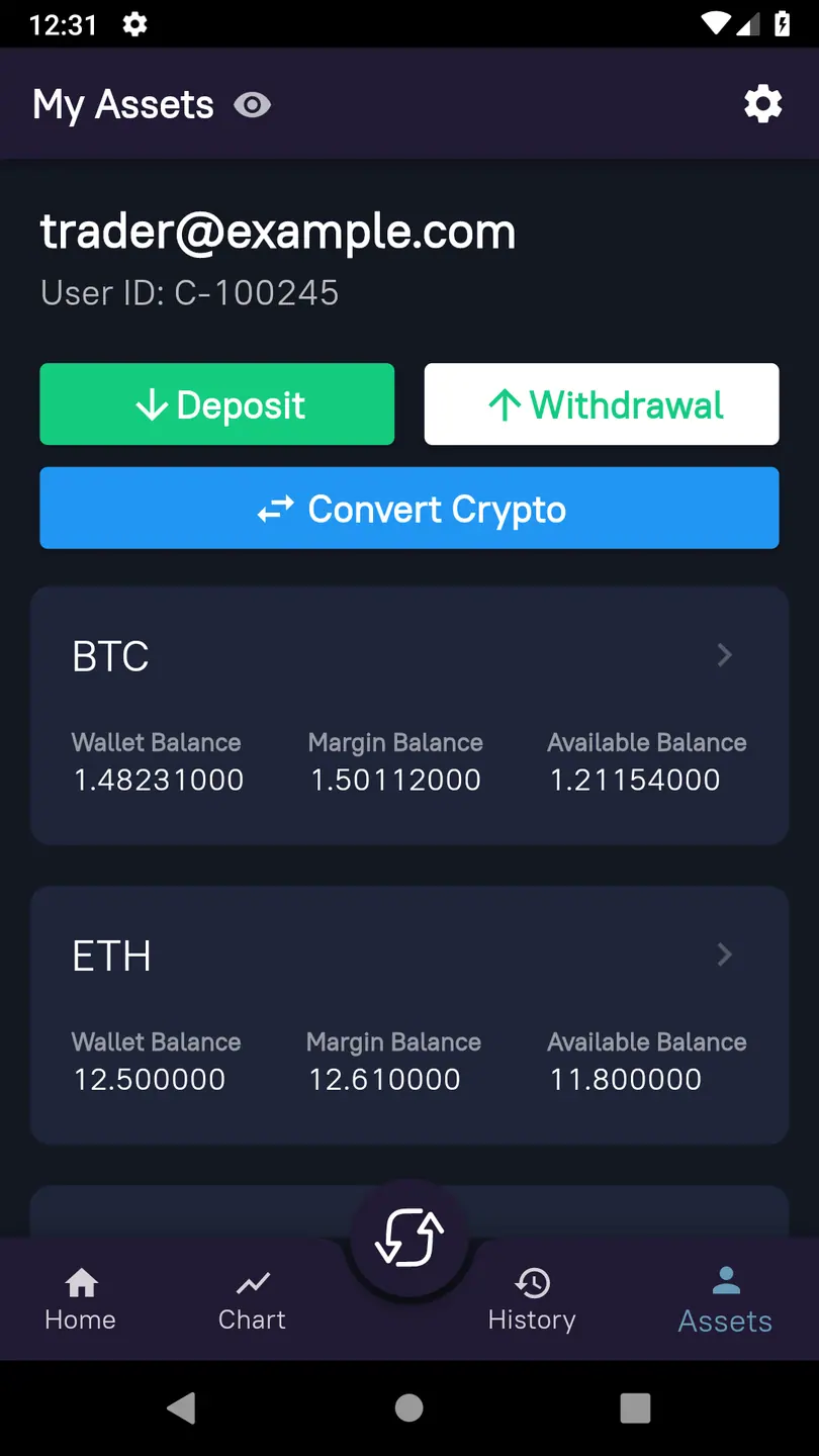 C-Trade Flutter app assets screen after login
