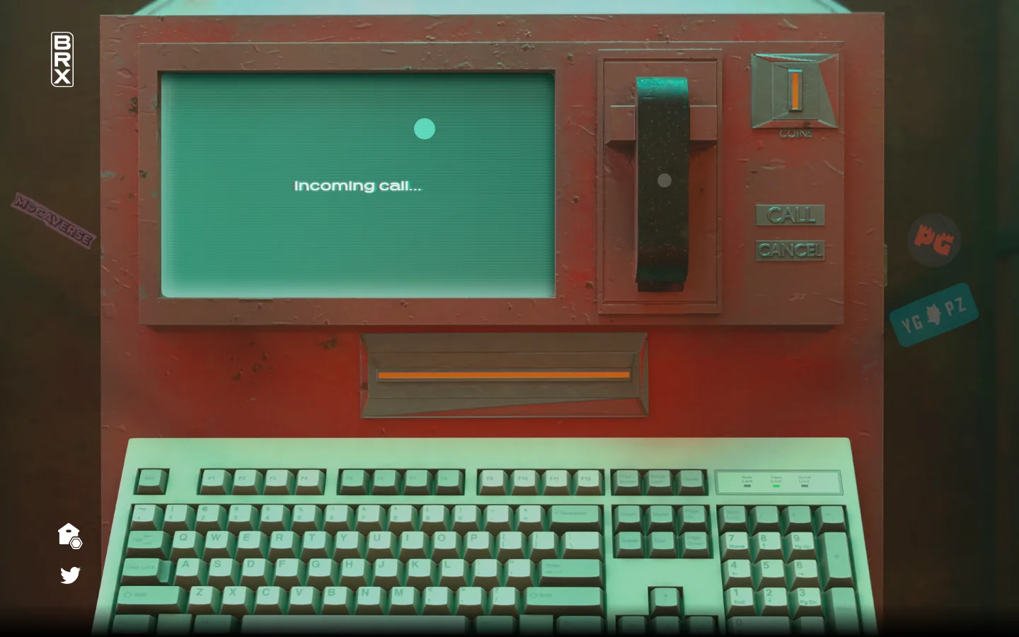 ProjectBRX payphone screen after choosing Story, with the receiver ready to pick up