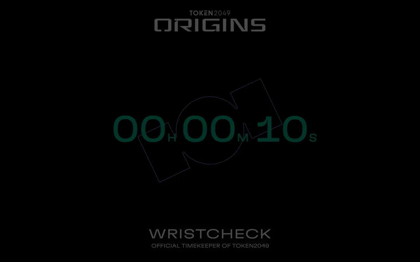 TOKEN2049 spinning pre-event countdown with orbiting text and the Wristcheck logo