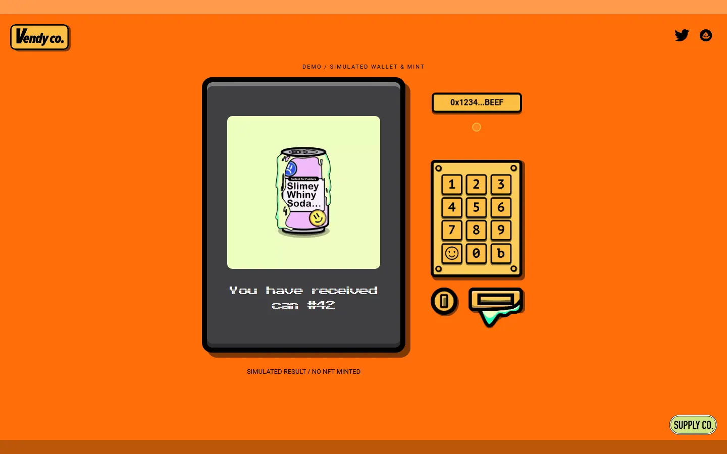Local Vending Co demo displaying original can-generation artwork as a simulated result