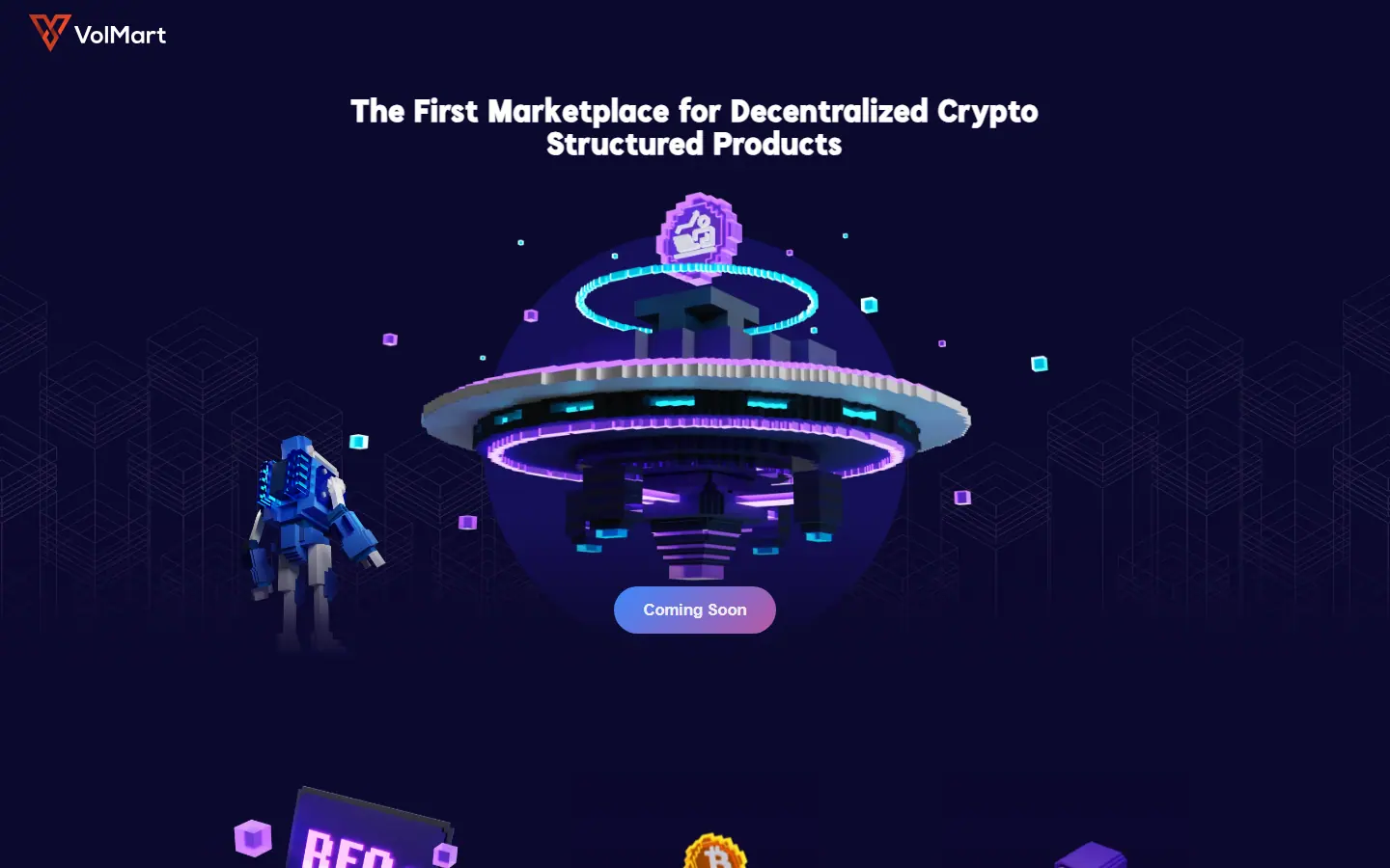Volmart landing page: The First Marketplace for Decentralized Crypto Structured Products