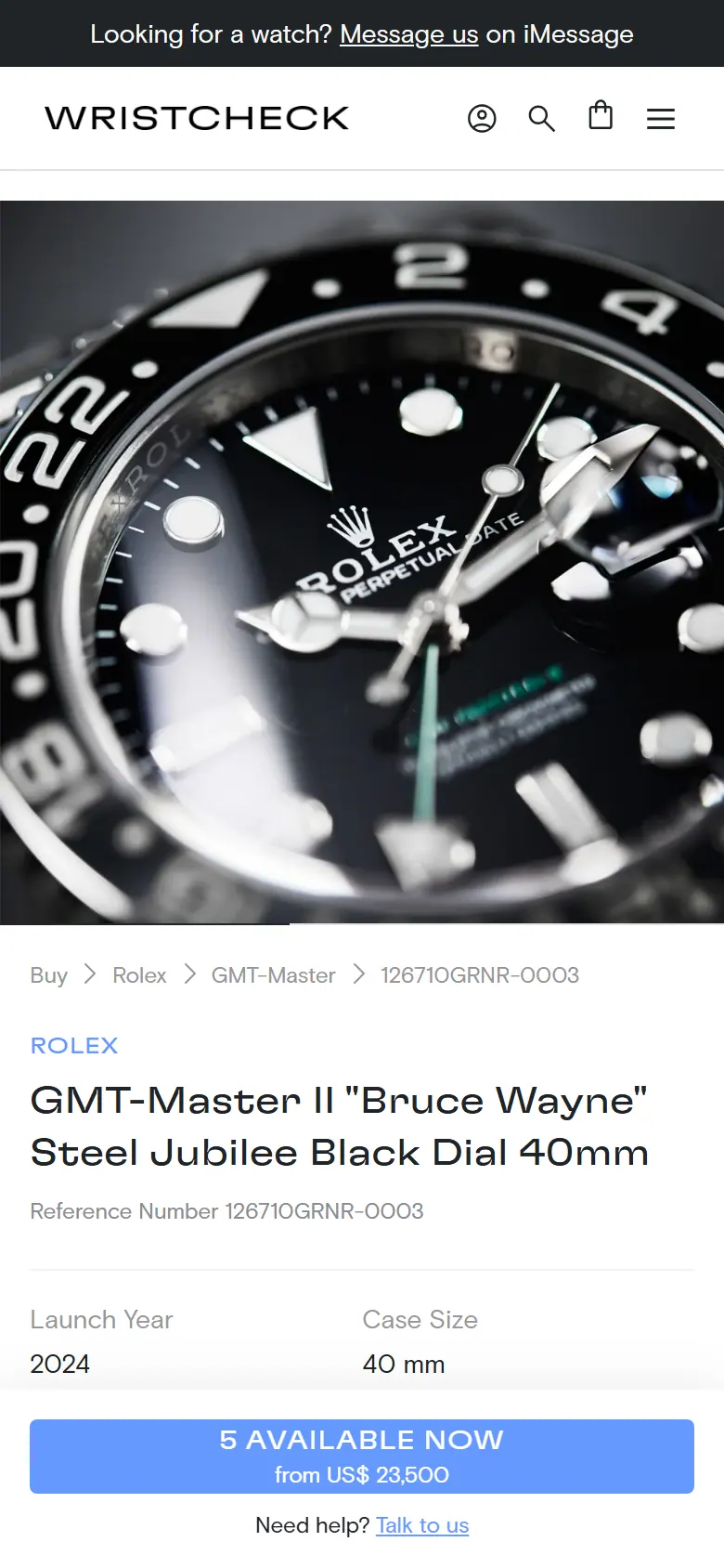Wristcheck product page on a phone